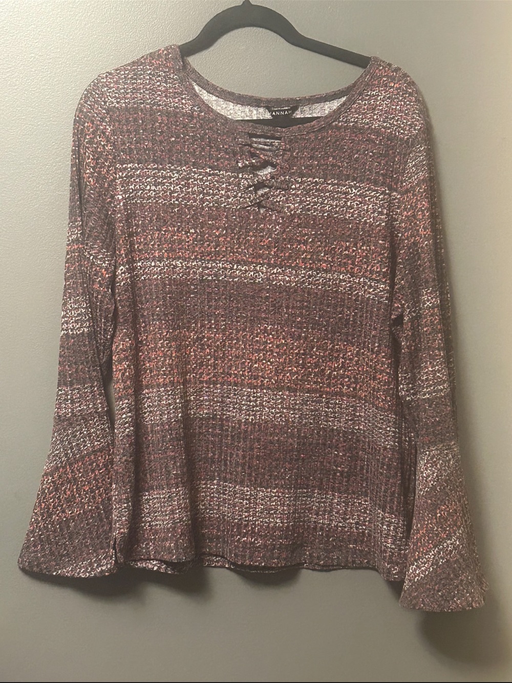Hannah XL Burgundy Bell Sleeve Crisscross Top